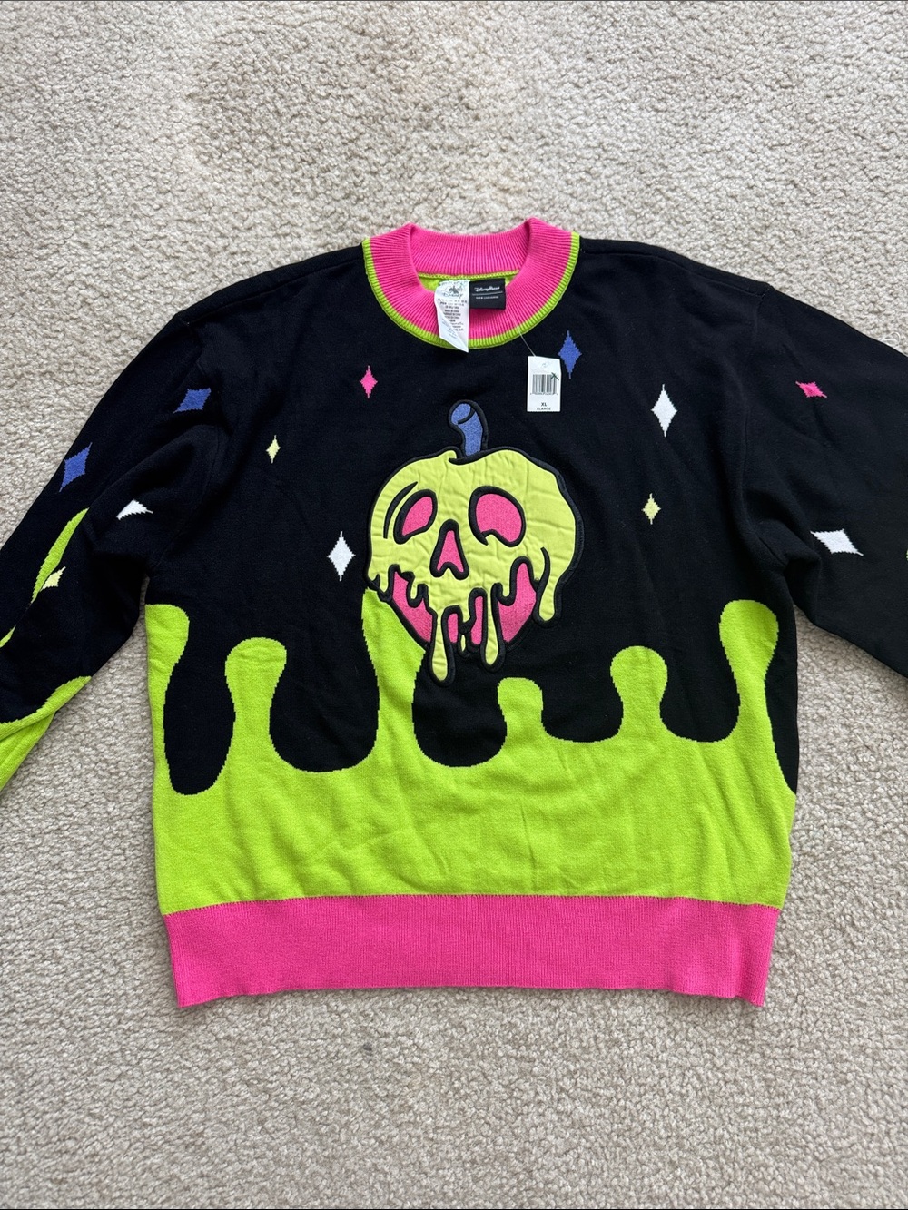 Women’s XL Her Universe Disney Black & Neon Green Sweater with Pink Trim